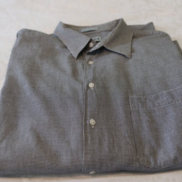 Alfani Men's Black and White small herringbone print Dress Shirt 17 1/2 34-35 - Picture 12 of 12